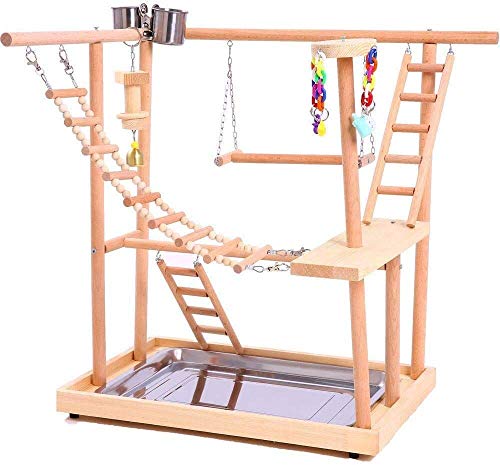 qiuqiu Bird Perches Nest Spielstand Fitnessstudio/Papagei Interaktiver Spielplatz, Bird Barsch Plattform Stand Swing Bridge Holzkletterleitern Für Kleintiere Papagei Sittich von qiuqiu