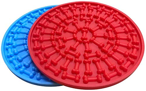 qiuqiu Dog Lick Pad, 2 Stück Silikon Dog Slow Feeder Mat Erdnussbutter Lick Pad für das Baden von Haustieren-Blue+red von qiuqiu