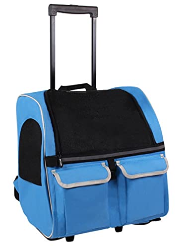 qiuqiu Haustier Trolley, Doppelrad Trolley Tasche Hund Tragbare Tasche Im Koffer Atmungsaktiver Rucksack Für Katzen Und Hunde Schlepper Reise Sicherheitsgepäck-Blue von qiuqiu