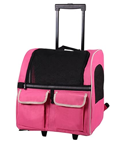 qiuqiu Haustier Trolley, Doppelrad Trolley Tasche Hund Tragbare Tasche Im Koffer Atmungsaktiver Rucksack Für Katzen Und Hunde Schlepper Reise Sicherheitsgepäck-Pink von qiuqiu