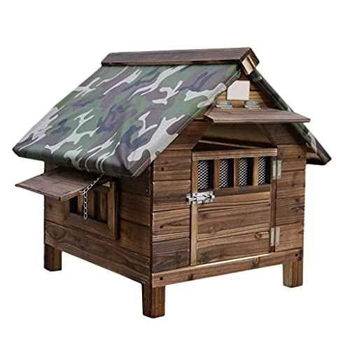 qiuqiu Hundehütte Im Freien, Hundehütte Aus Holz Für Große Hunde Mit Tür, Wetterfester Zwinger Im Freien, Haustiernest Aus Massivem Holz-Large von qiuqiu