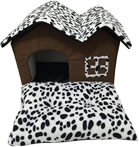 qiuqiu Pet House Bett, Luxus High-End Brown Spot Muster Indoor Pet DogPuppy/Cat Kitten House Bett mit weichem Kissen für kleine oder mittlere Hunde von qiuqiu