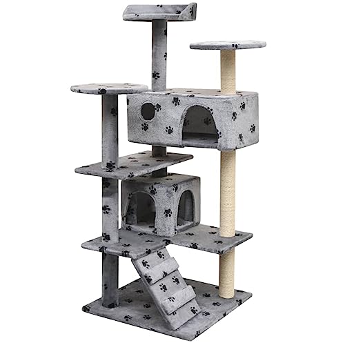 qohoio Katzen-Kratzbaum 125 cm Katzenkratzbaum Cat Tree Katzen Kratzbaum Katzen ZubehöR Indoor Pfoten-Aufdruck Grau von qohoio