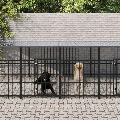 qohoio Outdoor-Hundezwinger mit Dach EisenkäFig FüR Hunde Outdoor Hundezwinger HaustierkäFig Hundevilla Stahl 7,51 m² 3124668 von qohoio