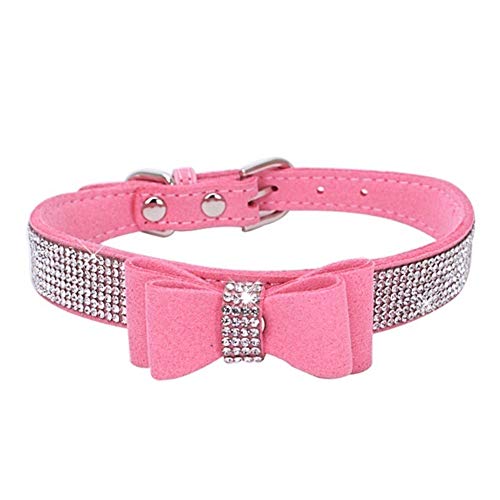 quanjucheer Hundehalsband aus Wildlederimitat mit Schleife, weich, bequem, Größe S, Rosa von quanjucheer