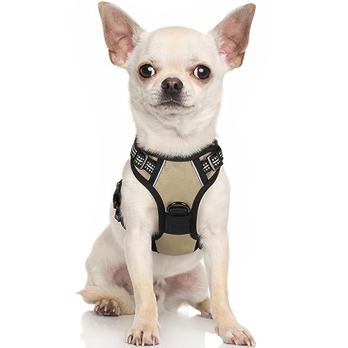 rabbitgoo Hundegeschirr Kleine Hunde Anti Zug Geschirr Hund mit Kontrolle No Pull Verstellbar Hundegeschirr Grosse Hunde Atmungsaktiv Reflexstreifen Brustgeschirr Hund Sichere Führung Kaki XS von rabbitgoo