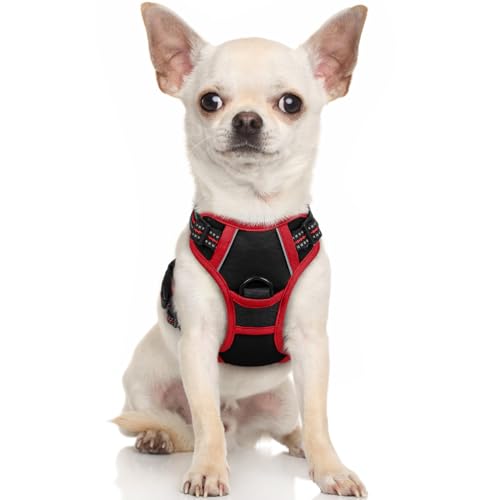 rabbitgoo Hundegeschirr Kleine Hunde Anti Zug Geschirr Hund mit Kontrolle No Pull Verstellbar Hundegeschirr Grosse Hunde Atmungsaktiv Reflexstreifen Brustgeschirr Hund Sichere Führung Schwarz+Rot XS von rabbitgoo