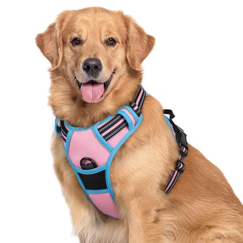 rabbitgoo Hundegeschirr Mittelgroße Hunde Anti Zug Geschirr Hund mit Kontrolle No Pull Verstellbar Hundegeschirr Grosse Hunde Atmungsaktiv Reflexstreifen Brustgeschirr Sichere Führung Rosa+Blau XL von rabbitgoo