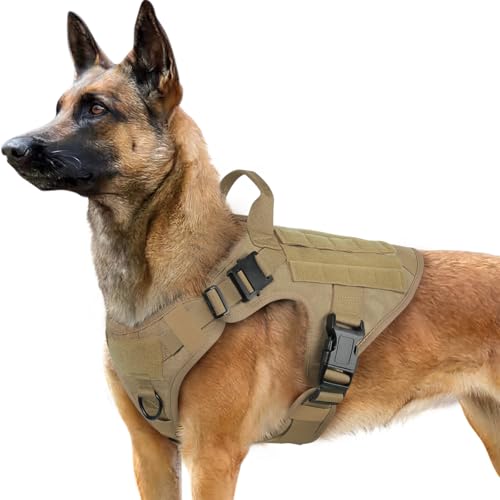 rabbitgoo No Pull Hundegeschirr Mittlere Grosse Hunde, Taktische Brustgeschirr mit MOLLE Griff Metallschnallen, Atmungsaktiv Militär Sicherheitsgeschirr, Verstellbares Gepolstert Hundeweste, M Braun von rabbitgoo