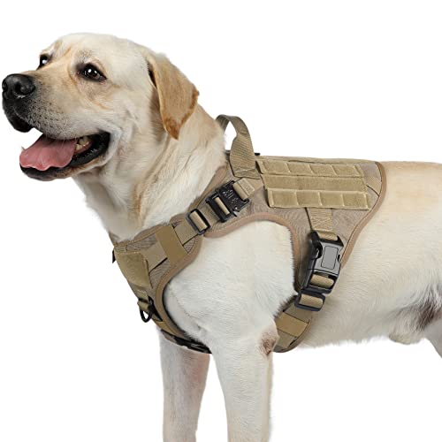 rabbitgoo No Pull Hundegeschirr Mittlere Grosse Hunde, Taktische Brustgeschirr mit MOLLE Griff Metallschnallen, Atmungsaktiv Militär Sicherheitsgeschirr, Verstellbares Gepolstert Hundeweste, M Braun von rabbitgoo