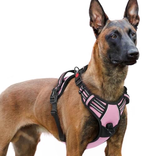 rabbitgoo Hundegeschirr Grosse Hunde, Hundegeschirr ohne Zug, Verstellbare Geschirr Hund ohne Würgen, Anti Zug hundegeschirr mit Griff, weich gepolsterte Reflektierende Brustgeschirr, Rosa XL von rabbitgoo