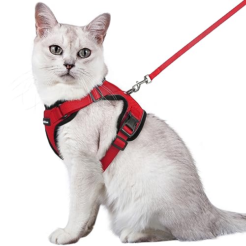 rabbitgoo Katzengeschirr mit Leine Softgeschirr für Katze Brustgeschirr Cat Harness Katzengarnitur Ausbruchsicher Verstellbar Katzenweste Rot M von rabbitgoo