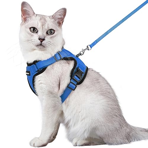 rabbitgoo Katzengeschirr mit Leine Softgeschirr für Katze Brustgeschirr Cat Harness Katzengarnitur ausbruchsicher verstellbar Katzenweste Blau M von rabbitgoo