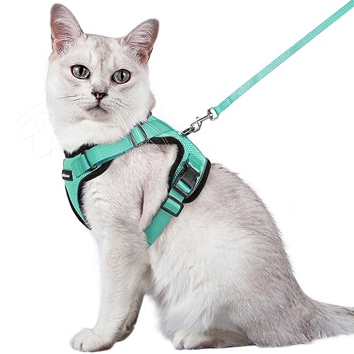 rabbitgoo Katzengeschirr mit Leine Softgeschirr für Katze Brustgeschirr Cat Harness Katzengarnitur ausbruchsicher verstellbar Katzenweste Grün M von rabbitgoo