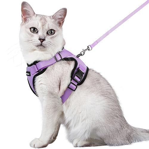 rabbitgoo Katzengeschirr mit Leine Softgeschirr für Katze Brustgeschirr Cat Harness Katzengarnitur ausbruchsicher verstellbar Katzenweste Hell Lila M von rabbitgoo