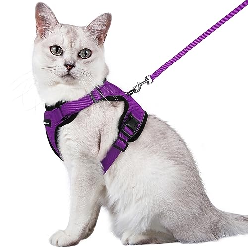 rabbitgoo Katzengeschirr mit Leine Softgeschirr für Katze Brustgeschirr Cat Harness Katzengarnitur ausbruchsicher verstellbar Katzenweste Lila M von rabbitgoo