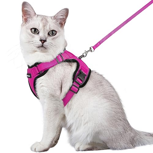 rabbitgoo Katzengeschirr mit Leine Softgeschirr für Katze Brustgeschirr Cat Harness Katzengarnitur ausbruchsicher verstellbar Katzenweste Rosenrot M von rabbitgoo