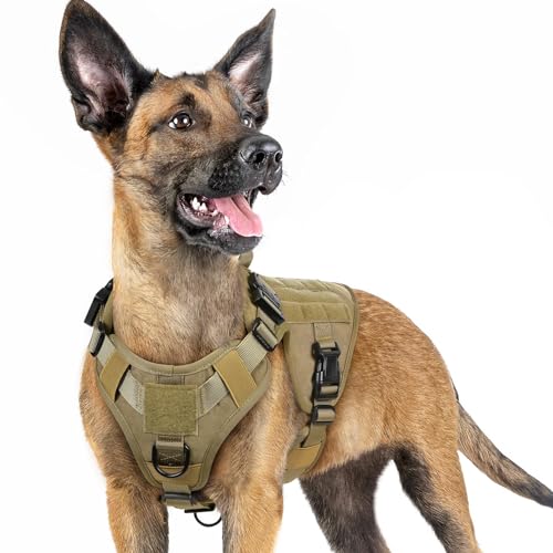 rabbitgoo No Pull Hundegeschirr Mittlere Grosse Hunde, Taktische Brustgeschirr mit MOLLE Griff Metallschnallen, Atmungsaktiv Militär Sicherheitsgeschirr, Verstellbares Gepolstert Hundeweste, S Braun von rabbitgoo