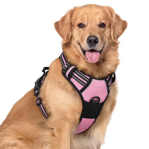 rabbitgoo Hundegeschirr Mittelgroße Hunde Anti Zug Geschirr Hund mit Kontrolle No Pull Verstellbar Hundegeschirr Grosse Hunde Atmungsaktiv Reflexstreifen Brustgeschirr Hund Sichere Führung Rosa XL von rabbitgoo