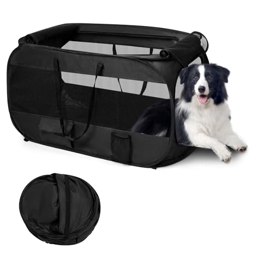 Realife Hundegehege für Zuhause, Outdoor, tragbar, zusammenklappbar, fixierbar, Pop-Up-Reisezelt, 96,5 cm L x 57,1 cm B x 14 cm H, Schwarz von realife