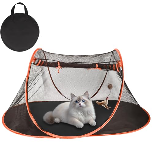 Tragbares Katzenzelt für Bartagamen, Outdoor-Katzengehege, tragbarer Haustier-Laufstall für Katzen und Kleintiere, Haustiergehege mit Tragetasche (Orange) von realife