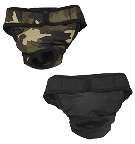 risdoada 2 Packungen waschbare Hundewindeln Menstruationshose Physiologische Hosen Hygiene-Sicherheitshosen Anti-Belästigung Anti-Windel Hosen geeignet für kleine, Schwarz + Camouflage, XS von risdoada