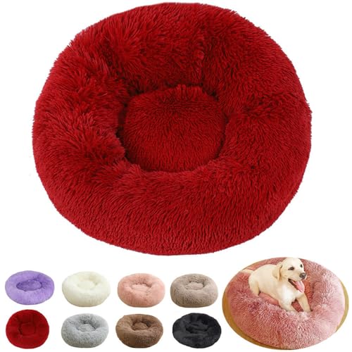 Hundebett Mittelgroße Hunde, Hundekissen Multi Größen Hundekörbchen Donut Hundebetten Waschbar Weich Katzenbett Katzenkissen Flauschig Schlafplätze Möbel für Hunde und Katzen (Burgunderrot, 120cm) von rngcpto