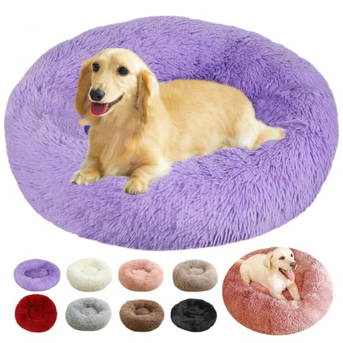 rngcpto Hundebett Mittelgroße Hunde, Hundekissen Multi Größen Hundekörbchen Donut Hundebetten Waschbar Weich Katzenbett Katzenkissen Flauschig Schlafplätze Möbel für Hunde und Katzen (Lila, 100cm) von rngcpto