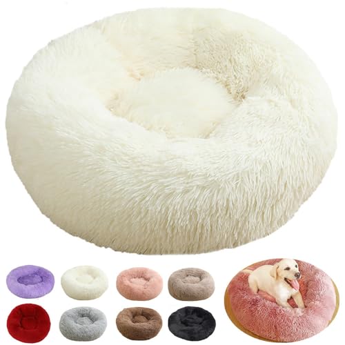 rngcpto Hundebett Mittelgroße Hunde, Hundekissen Multi Größen Hundekörbchen Donut Hundebetten Waschbar Weich Katzenbett Katzenkissen Flauschig Schlafplätze Möbel für Hunde und Katzen (Weiß, 40cm) von rngcpto