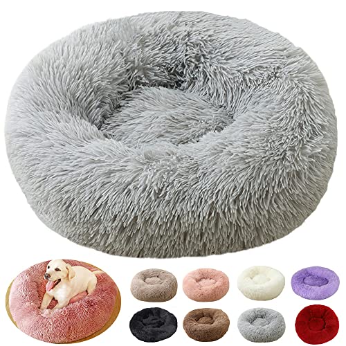 rngcpto Hundekissen Flauschig, Hundebett Grosse Hunde (100cm, Hellgrau), Waschbar Rund Haustierbett Donut für Mittelgroße Hunde XL Hundesofa Antistress Kuschelig Hundekissen Katzenbett von rngcpto