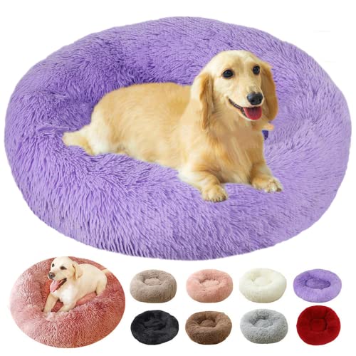 rngcpto Hundekissen Flauschig, Hundebett Grosse Hunde, Waschbar Rund Haustierbett Donut für Mittelgroße Hunde XL Hundesofa Antistress Kuschelig Hundekissen Katzenbett (100cm, Lila) von rngcpto