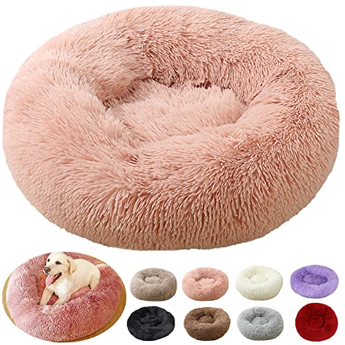 rngcpto Hundekissen Flauschig, Hundebett Grosse Hunde, Waschbar Rund Haustierbett Donut für Mittelgroße Hunde XL Hundesofa Antistress Kuschelig Hundekissen Katzenbett (90cm, Leder Rosa) von rngcpto