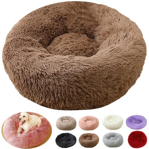 rngcpto Hundekissen Flauschig, Hundebett für Mittelgroße Hunde, Waschbar Rund Haustierbett für Mittelgroße Hunde XL Hundesofa Antistress Kuschelig Hundekissen Katzenbett (60cm, Kaffee) von rngcpto