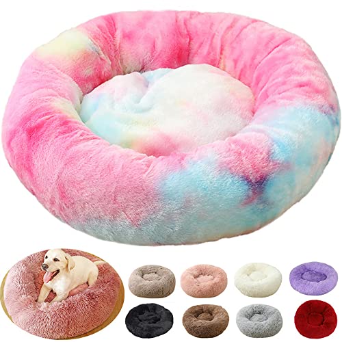 rngcpto Hundekissen Flauschig, Hundebett für Mittelgroße Hunde, Waschbar Rund Haustierbett für Mittelgroße Hunde XL Hundesofa Antistress Kuschelig Hundekissen Katzenbett (60cm, Rainbow) von rngcpto