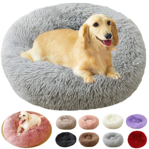 rngcpto Hundekissen Flauschig, Hundebett für Mittelgroße Hunde, Waschbar Rund Haustierbett für Mittelgroße Hunde XL Hundesofa Antistress Kuschelig Hundekissen Katzenbett (90cm, Hellgrau) von rngcpto