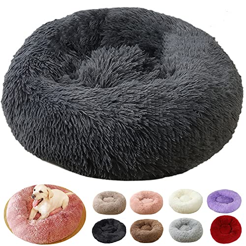 rngcpto Hundekissen Flauschig Hundebett Orthopädisch für Mittelgroße Hunde, Waschbar Hundekissen Katzenbett, Rund Plüsch Hundekörbchen Hundesofa Katzenkissen (70cm, Dunkelgrau) von rngcpto