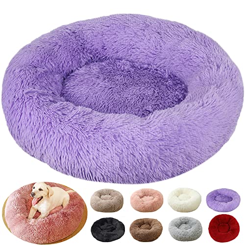 rngcpto Hundekissen Flauschig Hundebett Orthopädisch für Mittelgroße Hunde, Waschbar Hundekissen Katzenbett, Rund Plüsch Hundekörbchen Hundesofa Katzenkissen (90cm, Lila) von rngcpto