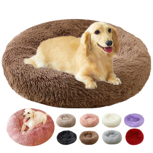 rngcpto Hundekissen Grosse Hunde, Hundekissen Flauschig, Hundebett Grosse Hunde Rund Plüsch Hundesofa Hundekörbchen Katzenkissen Katzenbett (100cm, Kaffee) von rngcpto