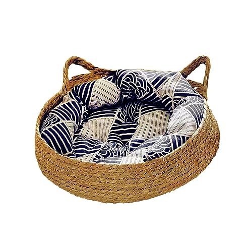 rockible Katzenbettkorb Haustier Katzenschlafbett Heimtierbedarf Hundebett Sommerhaus Haustierhaus Katzenkratzbrett Katzenkratzlounge für große Katzen Welpen, Kissen L 43x43x14cm von rockible