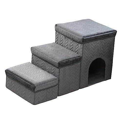 rockible Zusammenklappbare Haustiertreppe, 3-Stufen-Treppe, Sofa, Couch, rutschfest, vielseitig einsetzbar, Hangklettern, bequem, verschleißfest, Hundetreppe, von rockible