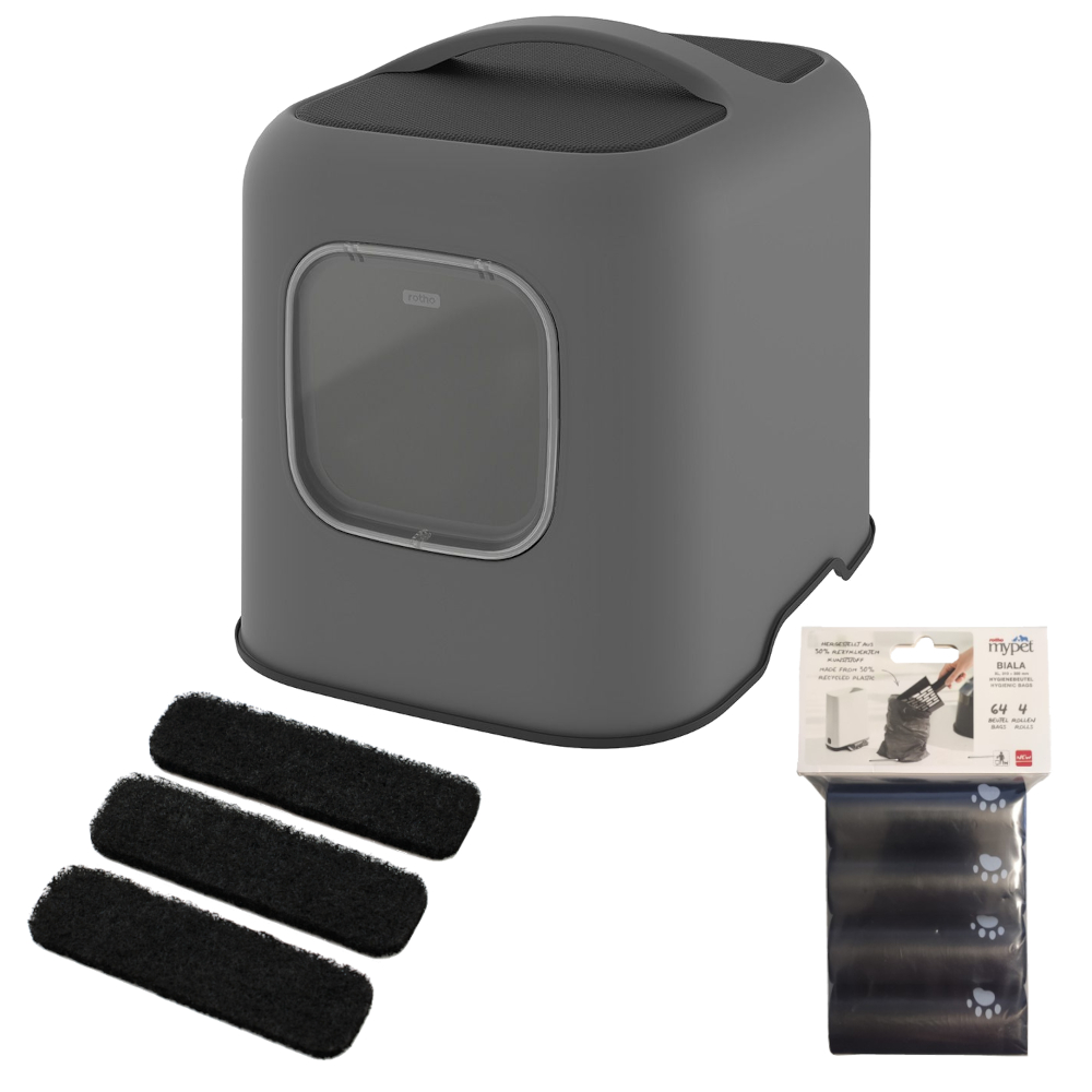 Rotho MyPet Katzentoilette BIALA - Sparset: Katzentoilette anthrazit + 3 x Aktivkohlefilter + 4 x Hygienebeutel Rotho MyPet Katzentoilette BIALA - Sparset: Katzentoilette anthrazit + 3 x Aktivkohlefilter + 4 x Hygienebeutel von rotho mypet