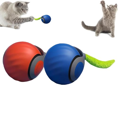 Speedy Tail 2.0, 2025 Neuer Speedy Tail Katzenspielzeug, interaktiver spielball für Katzen, Katzenspielzeug Elektrisch mit USB, Automatischer 360 Grad Rollbal, Two Speed Adjustment (Blau + Orange) von routinfly