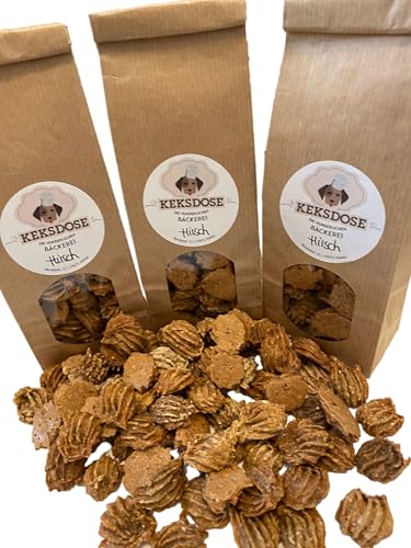 Keksdose Hundekekse 100g Hirsch selbstgebacken - Hunde Leckerlie Snacks Trainings Happen Hundebäckerei Ergänzungsfuttermittel Kekse Törtchen Hundeleckerlie - Leckereien aus natürlichen Zutaten von rs-products