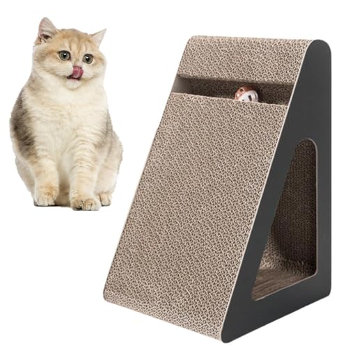 Katzenkratzer, Katzenkratzer Karton, Rampe Dreieckiges Pappspielzeug mit interaktiven Bällen Spielzeug, Reversible Große Breite Dreieckige Katzenkratzer Pad für Indoor Katzen Kätzchen von rujjftsy