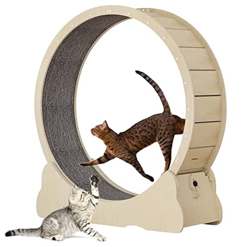 Großes Katzenlaufband mit Teppichboden, Laufrad für Katzensportspielzeug, Fitnessgerät zur Gewichtsreduktion für Katzen Aller Größen, natürliche Holzfarbe,L (L) von saditesdk
