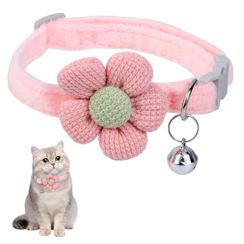 Hundehalsband für kleine Hunde mit Blume, Rosa, mit Glöckchen, verstellbar, kleines Hundehalsband mit Glöckchen für kleine Hunde, kleine Welpen, niedlich, dünn, für kleine, mittelgroße und große von salbsever