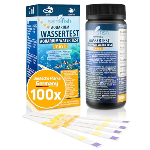 sanafish Aquarium Wassertest 7 in 1. 100 Teststreifen in Dose. Wasserqualität in Teich und Aquarium prüfen. von sanafish