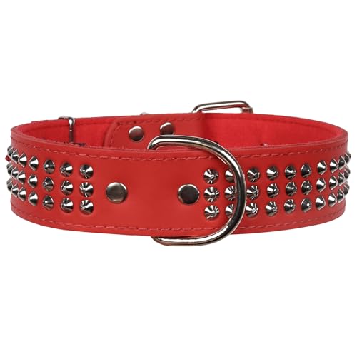 Hundehalsband aus Leder mit Nieten (Rot, 40mm/57cm) von sarcia.eu