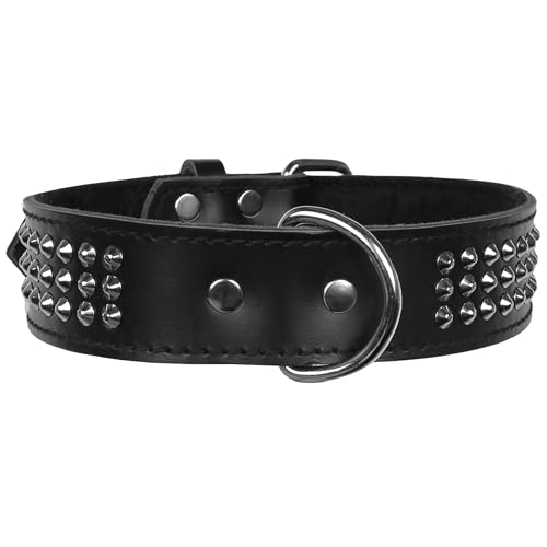 Hundehalsband aus Leder mit Nieten (Schwarz, 40mm/46cm) von sarcia.eu