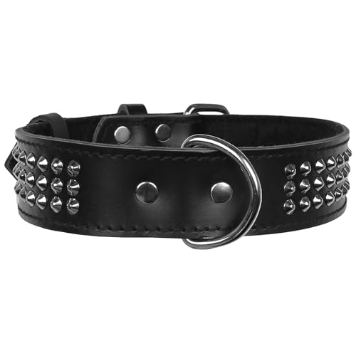 Hundehalsband aus Leder mit Nieten (Schwarz, 40mm/57cm) von sarcia.eu